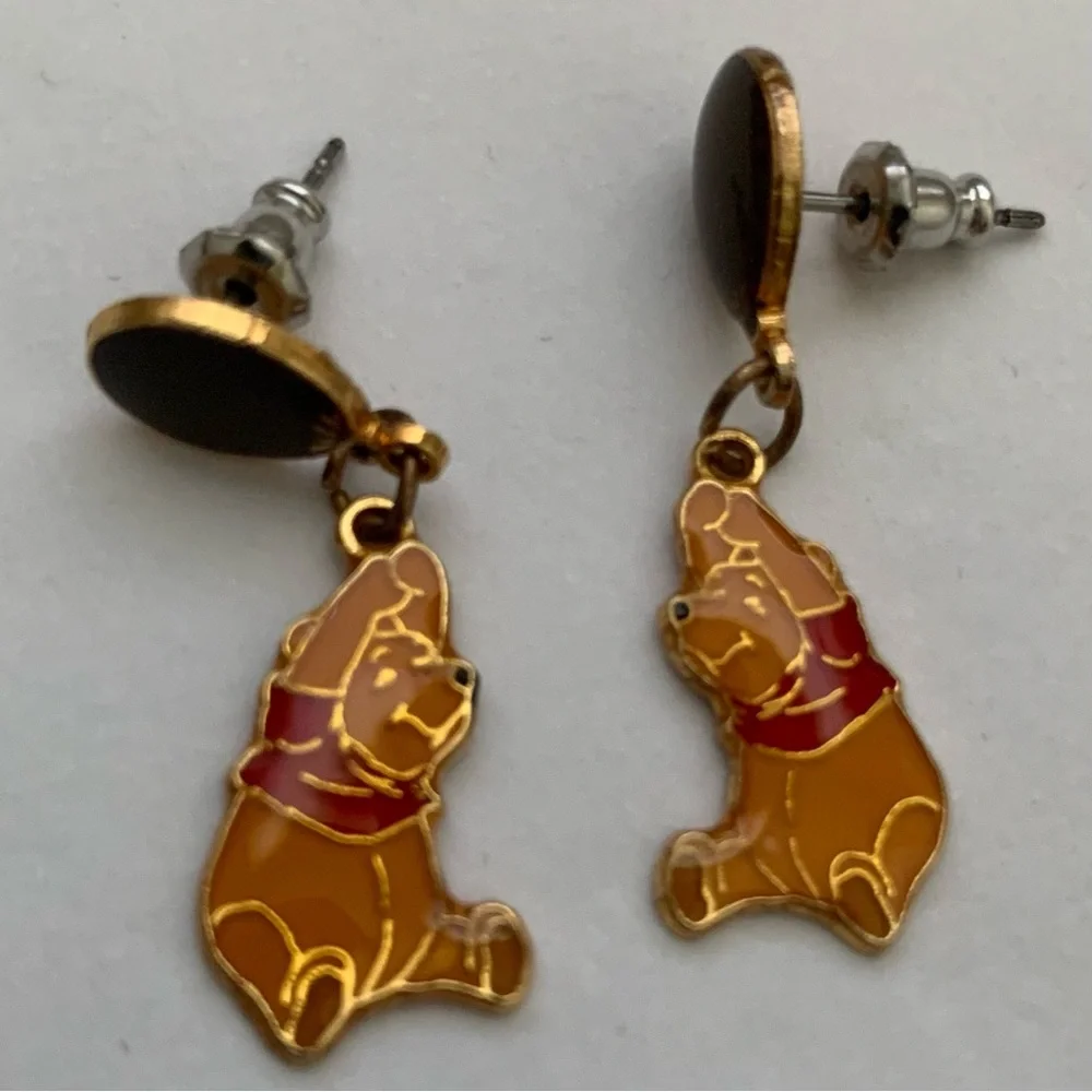 Disney Pooh Gold Enamel Earrings Dangle Balloon Stamped Disney AAI VINTAGE 1995